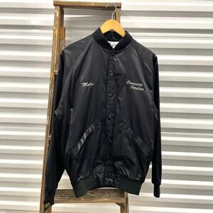 80s 90s Black Satin “Crossing Jordan” Christian Religious Jesus Bomber Jacket